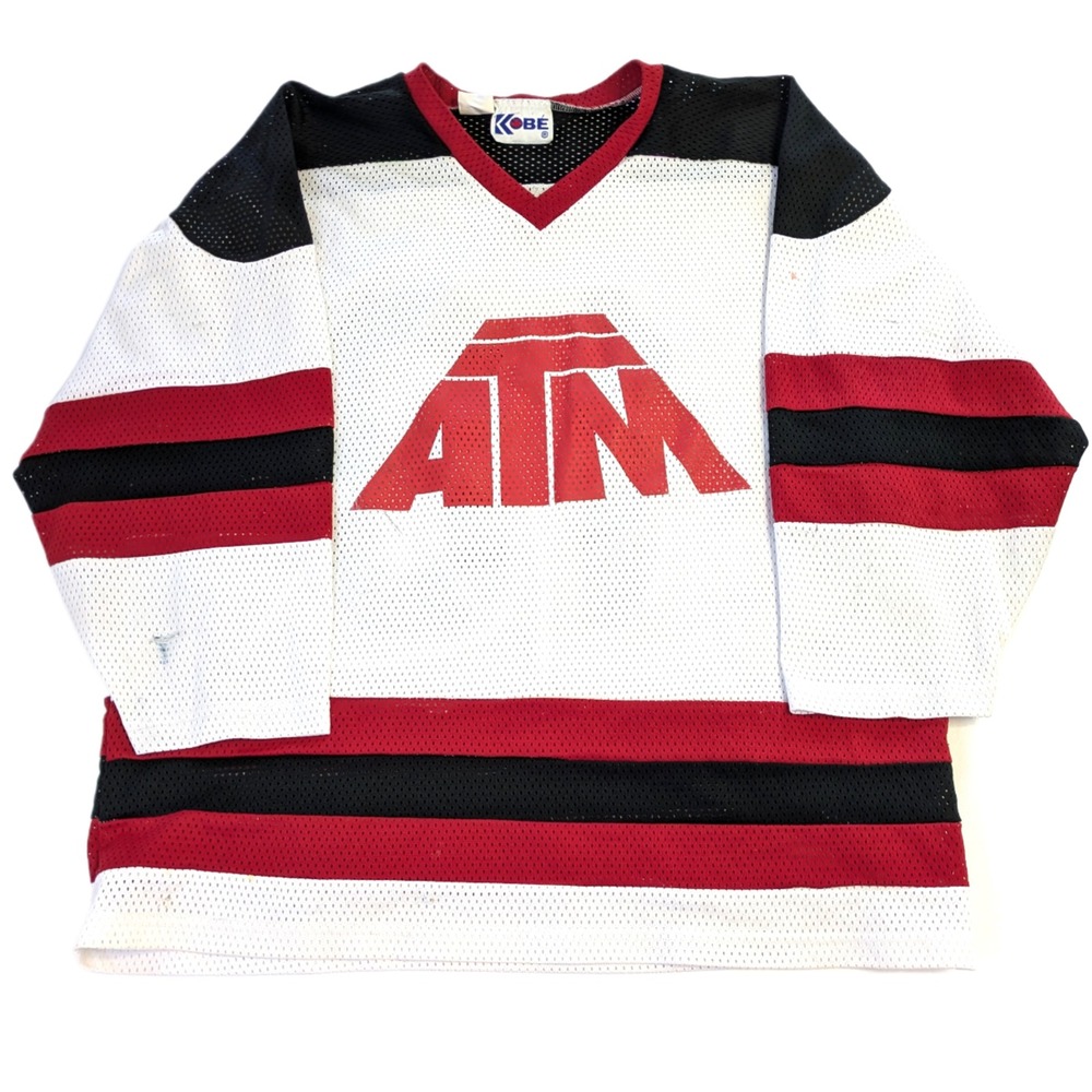 Vintage Kobe Hockey Jersey ATM 18 White Red Black Mesh Mens 2XL Made in Canada